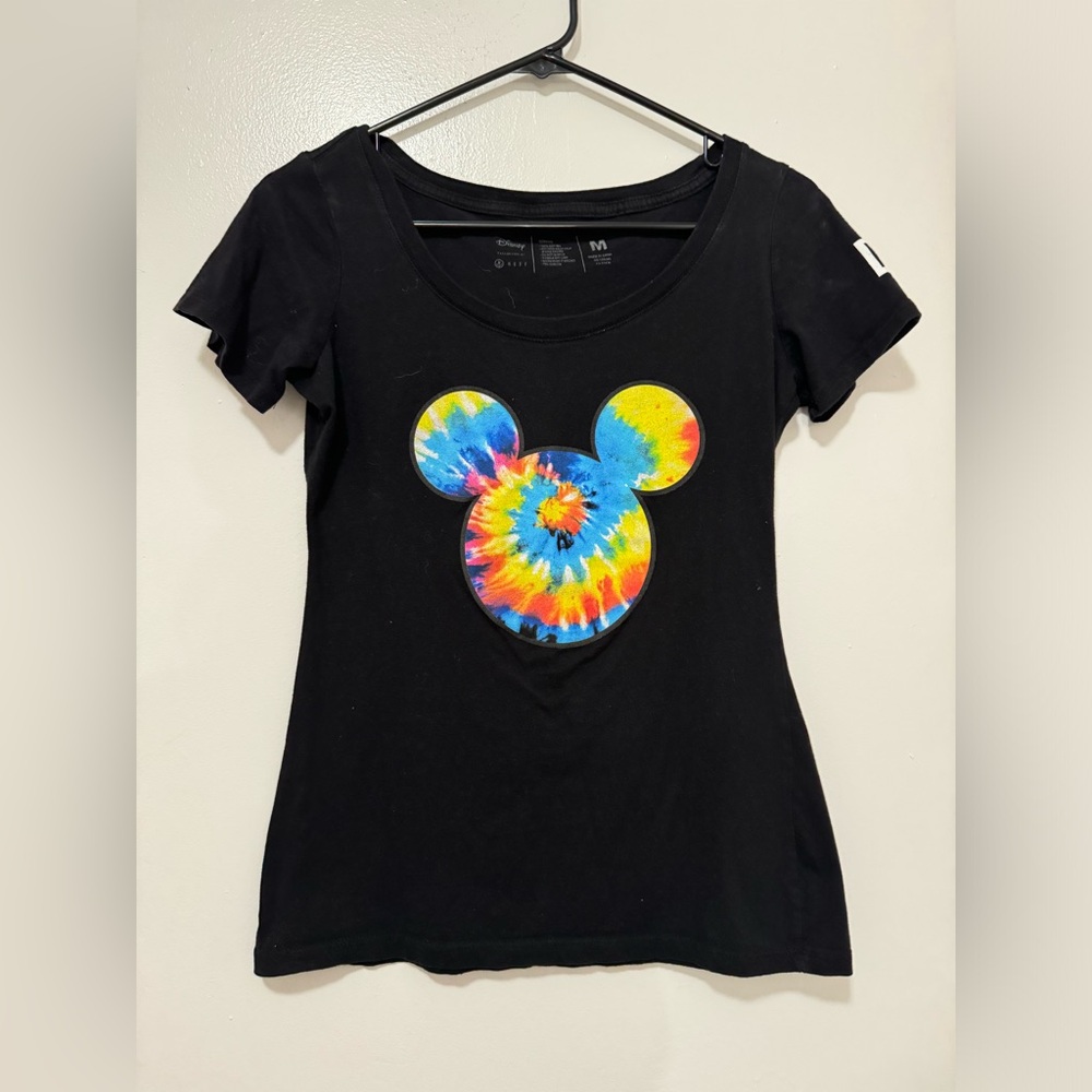 Women's - NEFF Trippy Mickey Mouse Black Shirt with Tie Dye Graphic - Medium